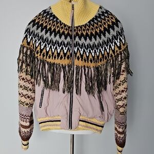 NWT We The Free Riley Swit Bomber Jacket Fringe Lavender And Yellow Size MEDIUM